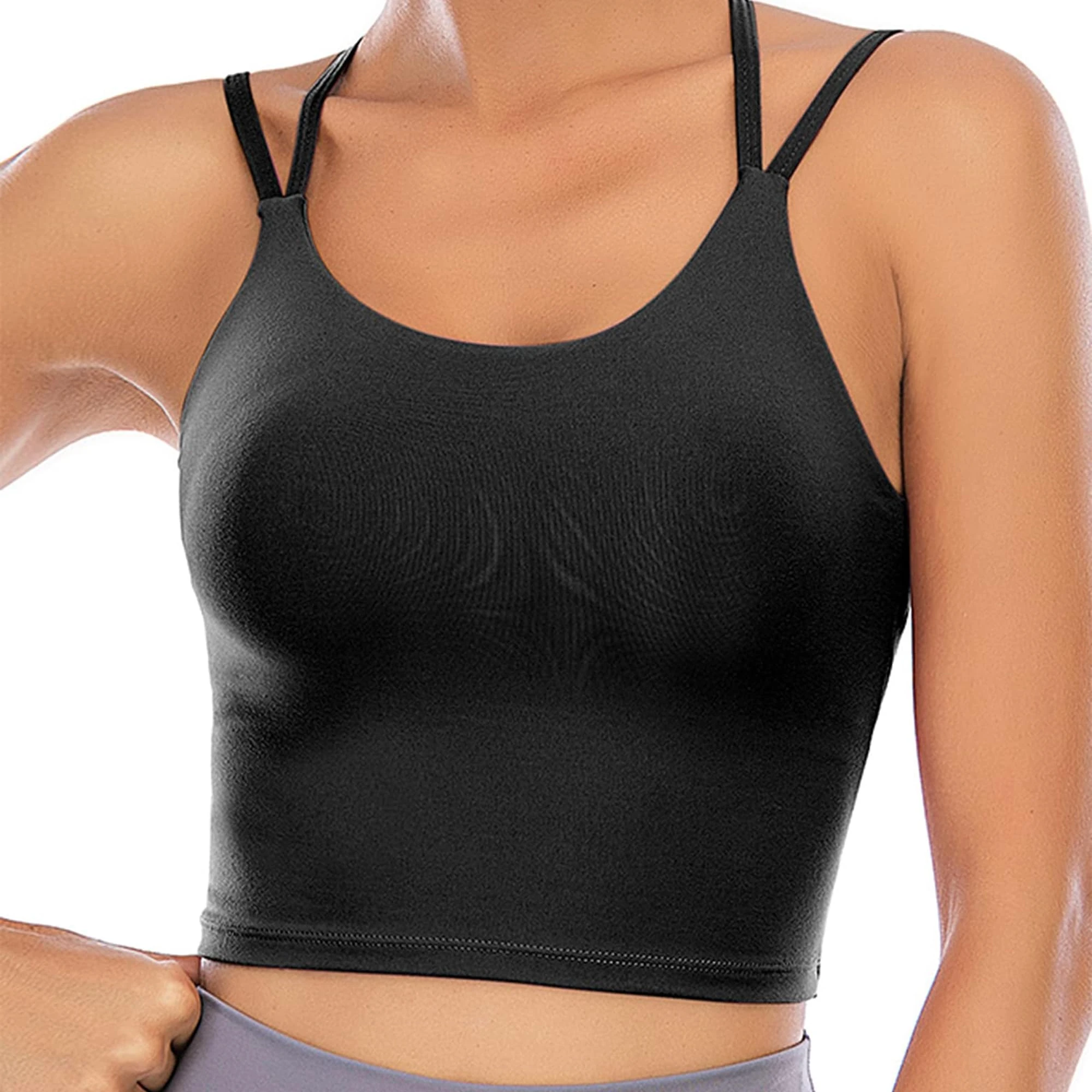 ZAIQUN Women Padded Sports Bra Wirefree for Fitness Workout Running Shirts Yoga Tank Top Black