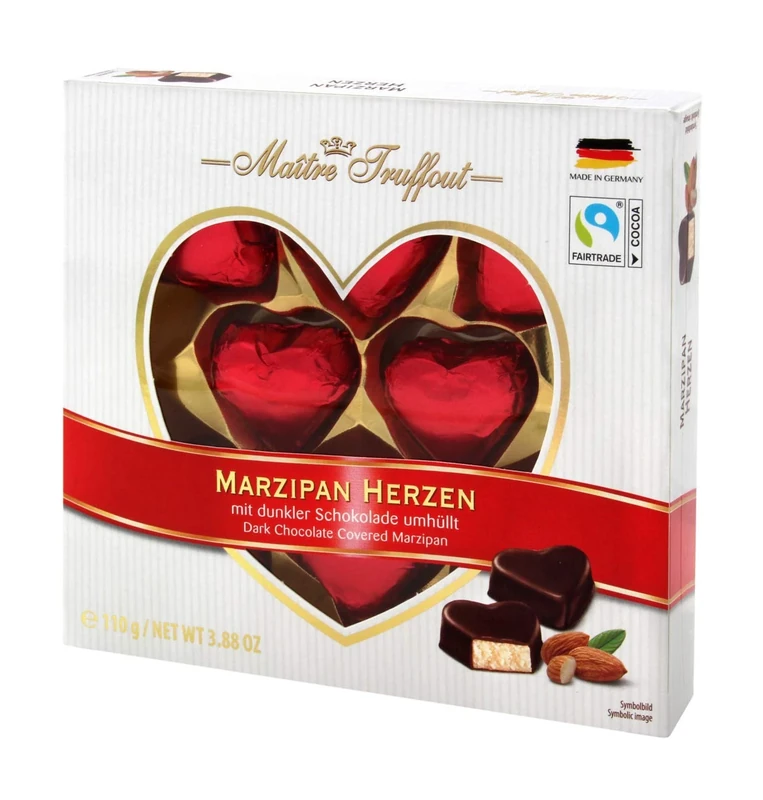 Dark Chocolate Marzipan Hearts 110g - Christmas Gifts, Valentine Gifts, Mothers Day Gifts