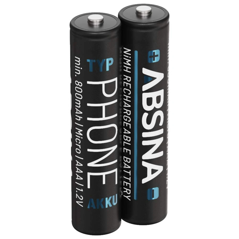 ABSINA AAA rechargeable batteries for cordless phone 800mAh 2 Pack - NiMH rechargeable AAA batteries with 1.2V - Rechargeable batteries AAA for phones, rechargeable battery AAA, rechargable AAA