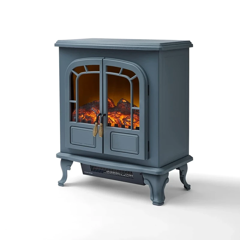 Warmlite WL46019G Wingham 2-Door Portable Electric Fire Stove Heater with Realistic LED Flame Effect, Adjustable Thermostat, Overheat Protection, 2000W, Grey