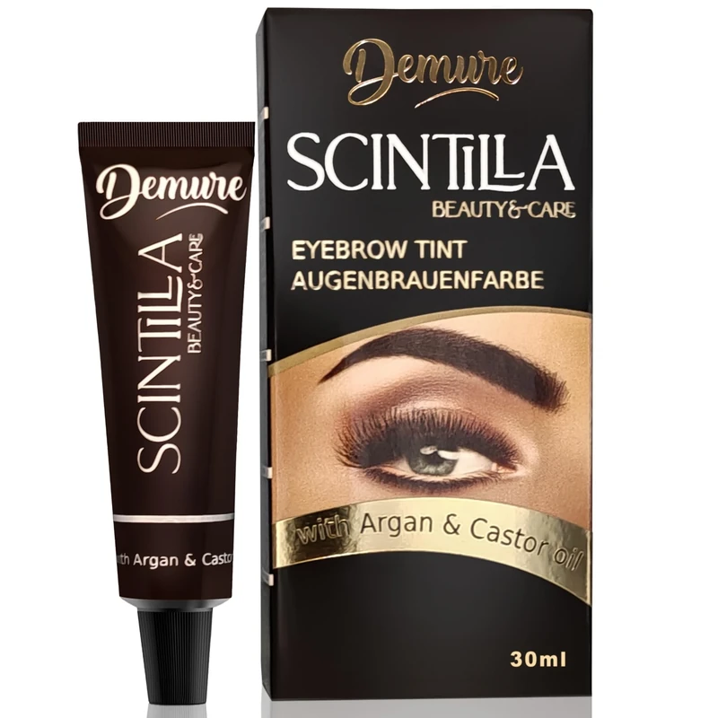 Demure Eyebrow Tint Set with Developer, 20+ Applications, Up to 4 Weeks Lasting Effect, Brow Dye Kit with Argan and Castor Oil, All in One Tinting Set (3.0 Dark Brown)