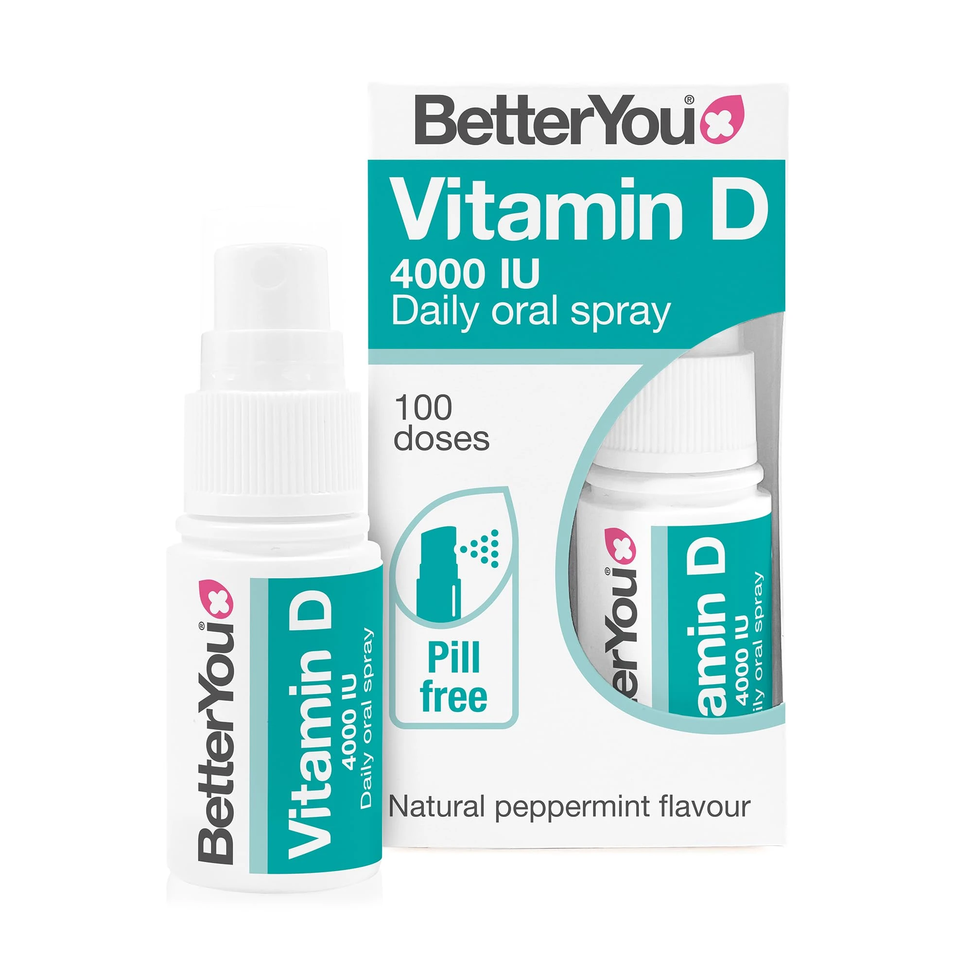 BetterYou Vitamin D3 4000 IU Oral Spray, Fast Acting High Strength Vitamin D3 Supplement, 3-Month Supply, Natural Peppermint Flavour, Made in The UK