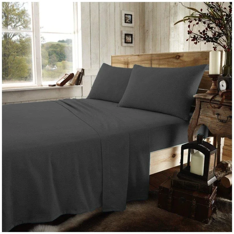 GAVENO CAVAILIA Premium Quality Plain Dyed Flannelette Flat Sheet, Luxury 100% Brushed Cotton Easy Care, Soft & Cosy Bed Linen, Charcoal, kingsize Bedsheet, King