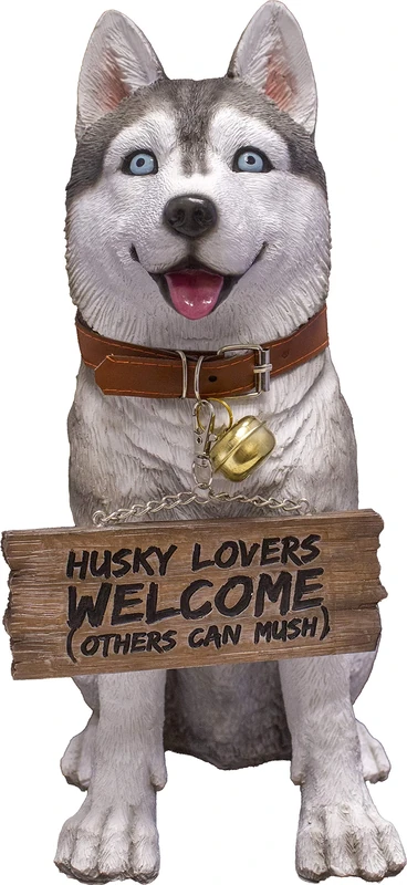 DWK Front Porch Dog Outdoor Welcome Sign Decorative Statue | Cute Dog Welcome Sign for Front Porch Standing | Decorative Garden Statues - Husky