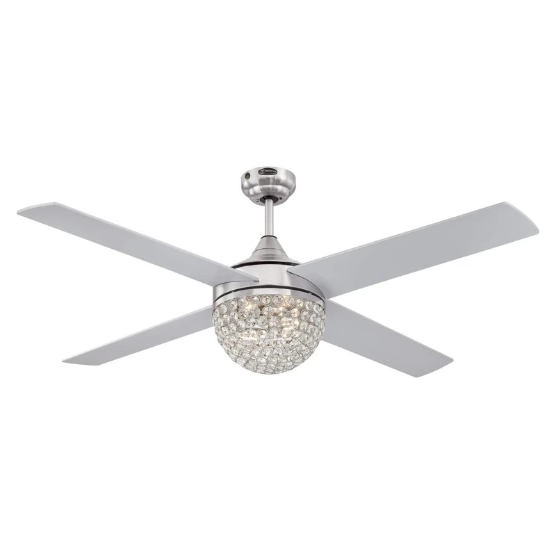 Westinghouse Lighting 72206 Kelcie, Contemporary Ceiling Fan with Light and Remote Control, 132 cm, Brushed Nickel Finish, Crystal Jewel Shade
