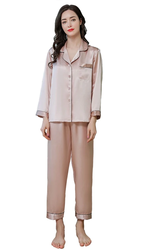 Jsix 16 Momme Silk Pajamas Set for Women Pure Mulberry Silk Sleepwear Long Nightwear Ladies (Princess consort, XXL)
