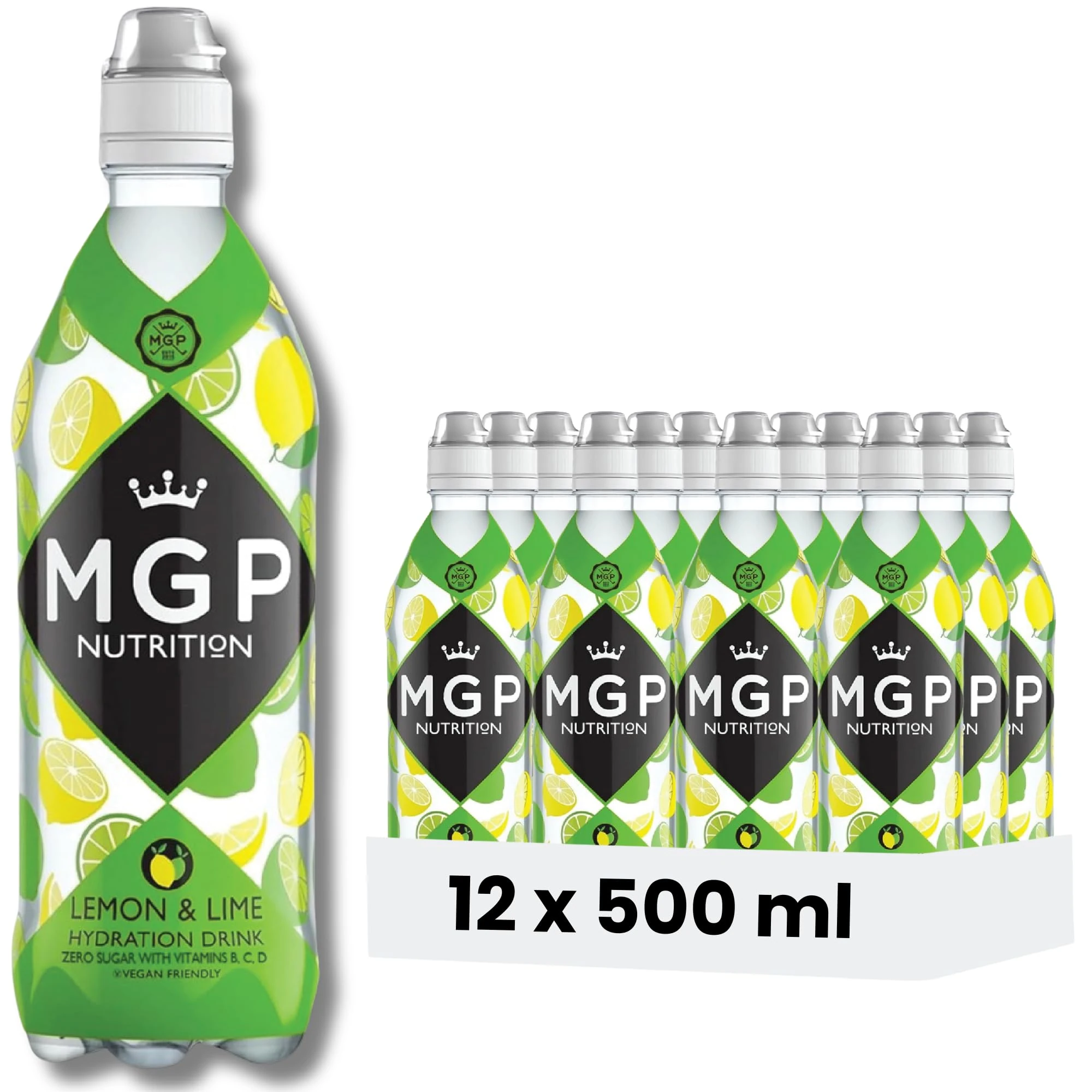 MGP Sugar Free Hydration Drink With Essential Vitamins, Pack of 12, Sports Recovery Electrolytes, Low Carbs, Fat & Gluten Free, Vegan Friendly, Vitamin C, B3, B5, B1, B6, B12 Supplement, Lemon & Lime