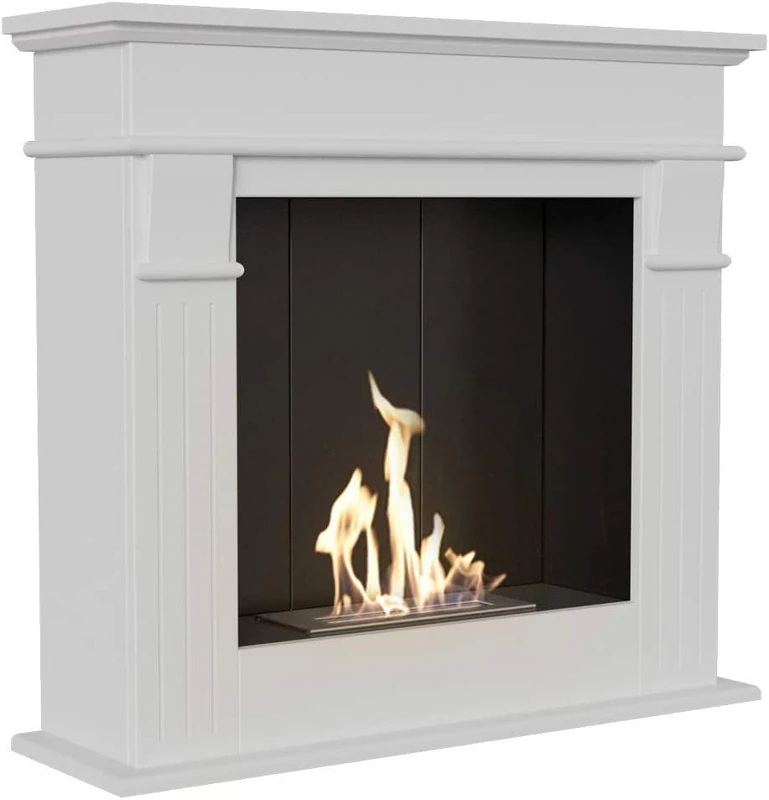 KRATKI ethanol fireplace, free-standing real fire fireplace with TÜV certificate | Weight 29 kg, dimensions in cm: H87 x W95 x D28 | Fuel: Ethanol for soot- and smokeless fire magic