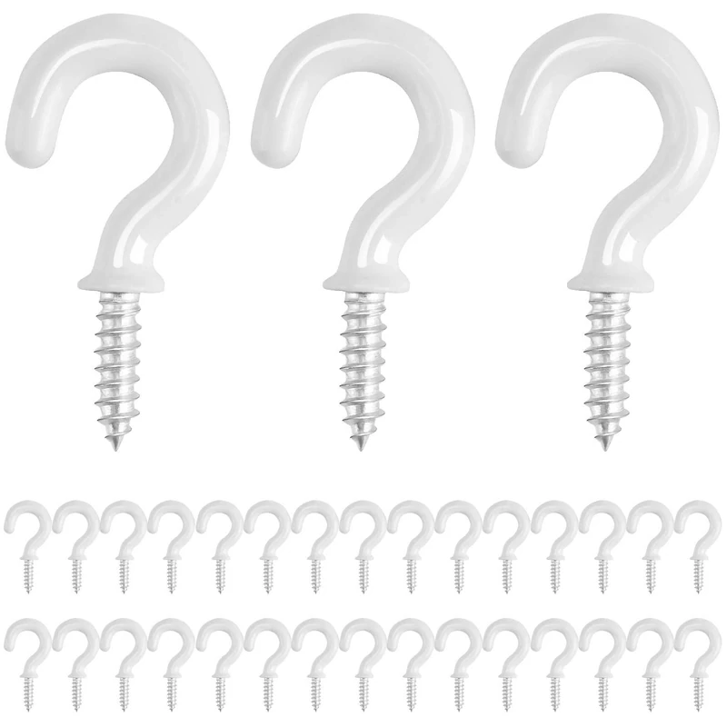 Drado 30 Pcs 1/2" Ceiling Hooks, Heavy Duty Screw-in Mug Cup Hooks for Bathroom Kitchen Wall Hanging, Vinyl Utility Hooks for Wood (White)