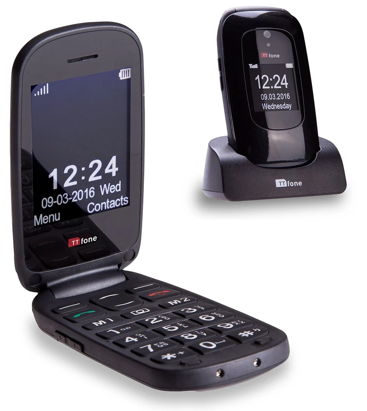 TTfone Lunar TT750 Big Button Simple Easy Clamshell Flip Mobile Phone Pay As You Go (Giff Gaff with £10 Credit, Black)