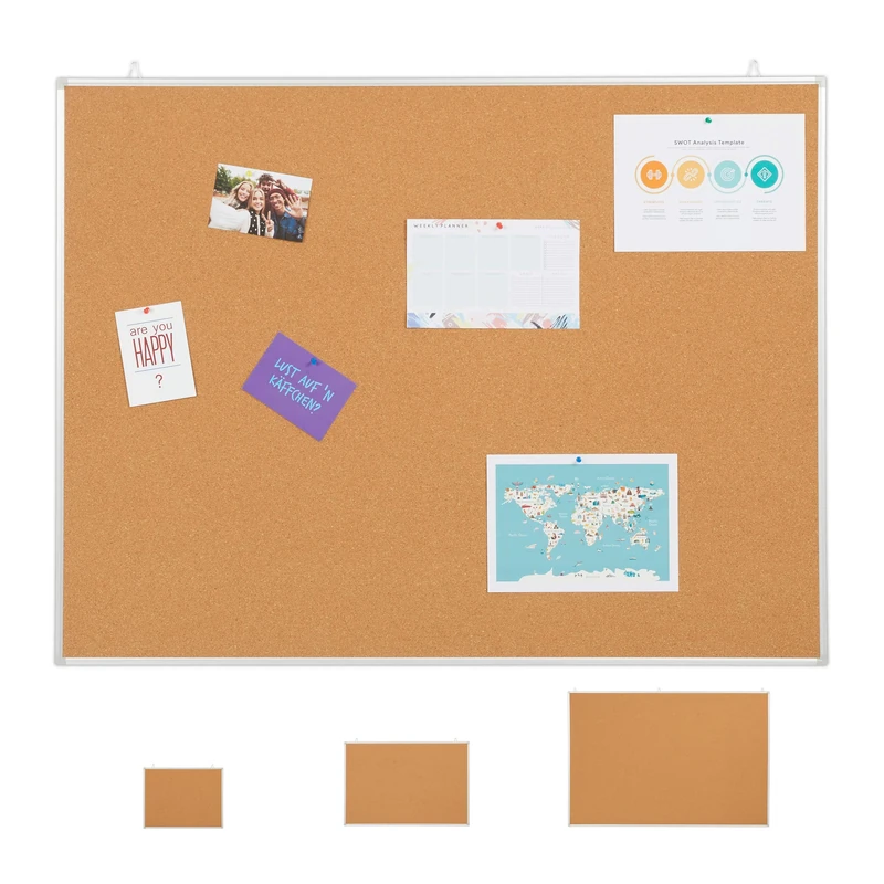 Relaxdays Cork Pin Board with Aluminium Frame for Notes, 6 Pins, for Office & Home, Cork Board, 90 x 120 cm, Brown, 1 Piece, 10032249_1283