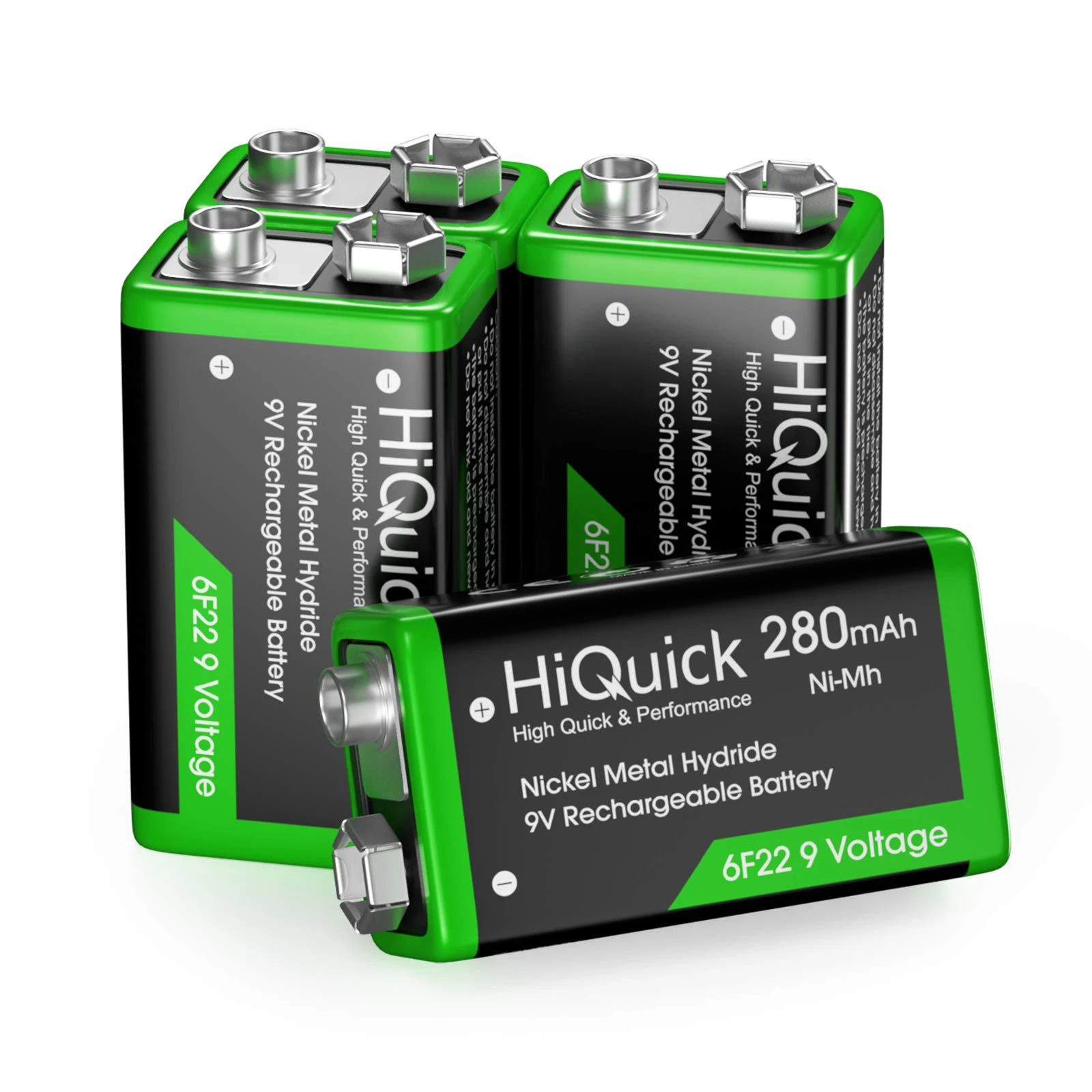 HiQuick 9V Rechargeable Battery, 280mAh Ni-Mh Rechargeable Battery
