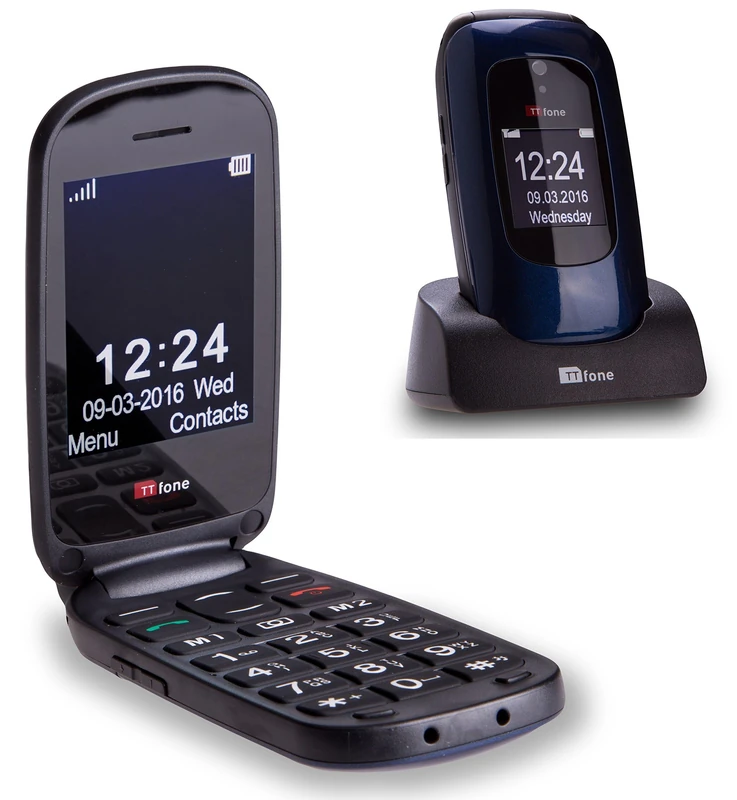 TTfone Lunar TT750 Big Button Simple Easy Clamshell Flip Mobile Phone Pay As You Go (Giff Gaff, Blue)