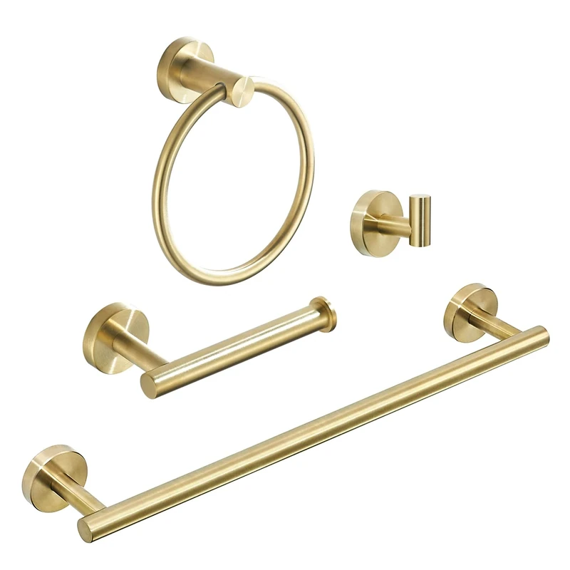 WEIKO Gold Bathroom Hardware, Bathroom Accessories Set Includes Toilet Paper Holder 24 Inch Towel Bar Towel Ring Robe Hook 4 Pieces Wall Mount