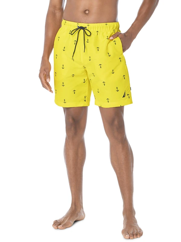 Nautica Men's Quick Dry All Over Classic Anchor Print Swim Trunk, Blazing Yellow, X-Large
