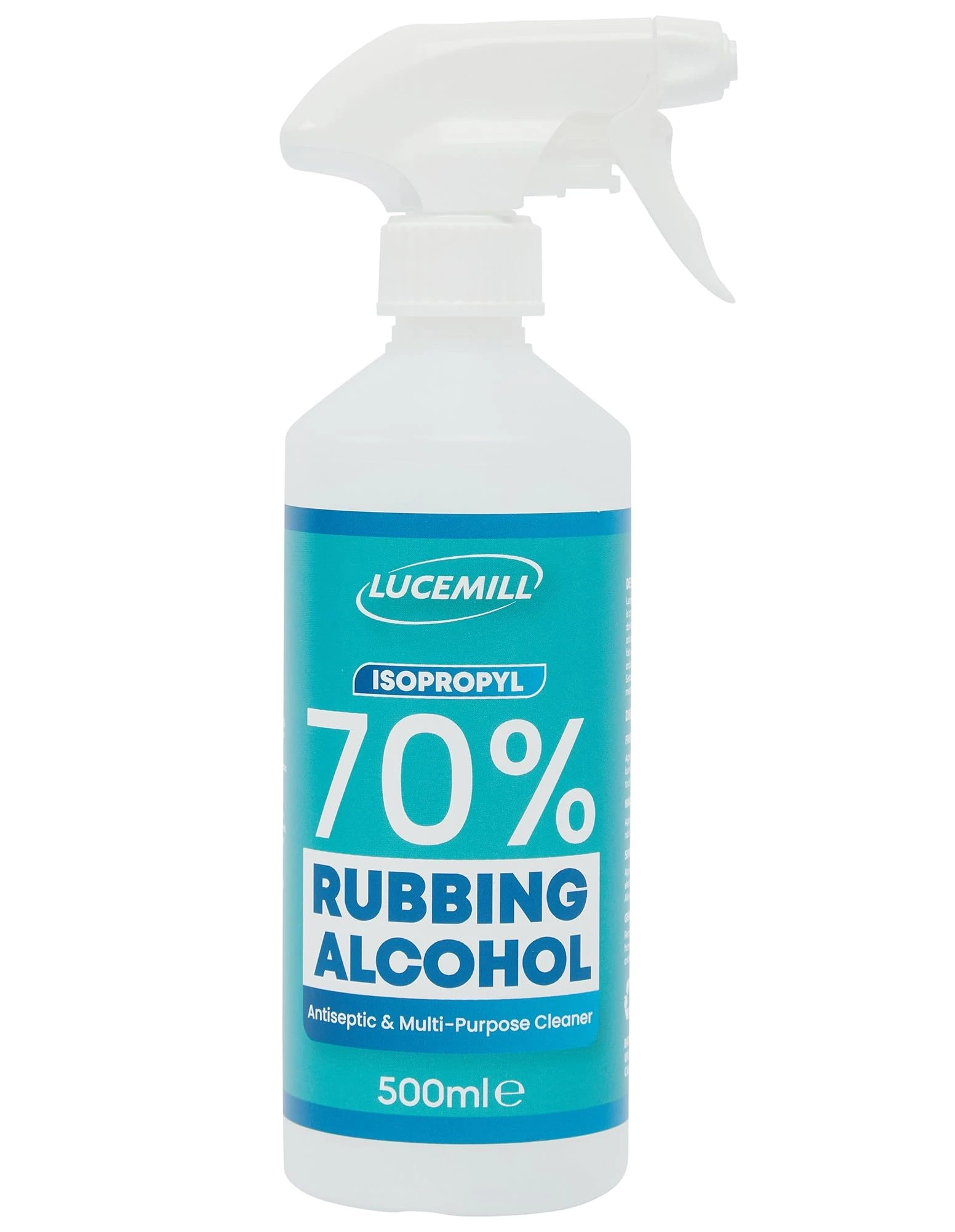 Lucemill 70% Rubbing alcohol | 500ml | Super Strength IPA Surface Sanitiser | 70% Isopropyl Alcohol | Clear Liquid | Comes with Trigger Spray