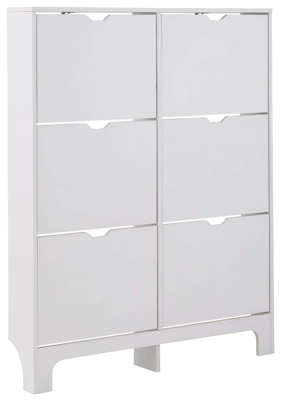 GFW Narrow High Gloss 4 or 6 Drawer Hallway Shoe Storage Cabinet, 17 cm Length x 102 cm Width x 90 cm Height, Grey/White