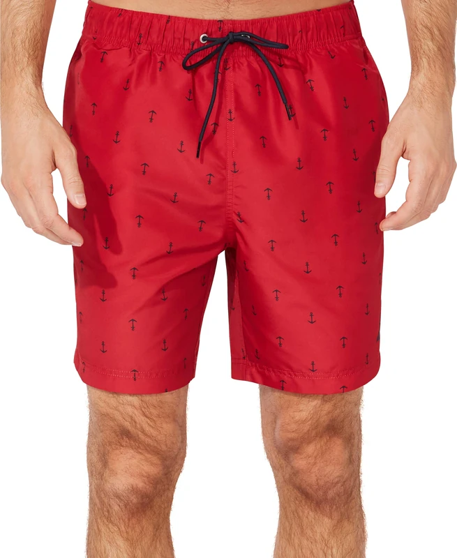 Nautica Men's Quick Dry All Over Classic Anchor Print Swim Trunk, Racer Red, XX-Large