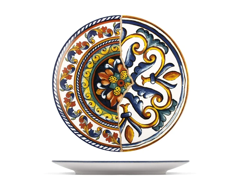 H&H 838583 Positano Set of 6 Dinner Plates Stoneware 26 cm, Stone, Blue