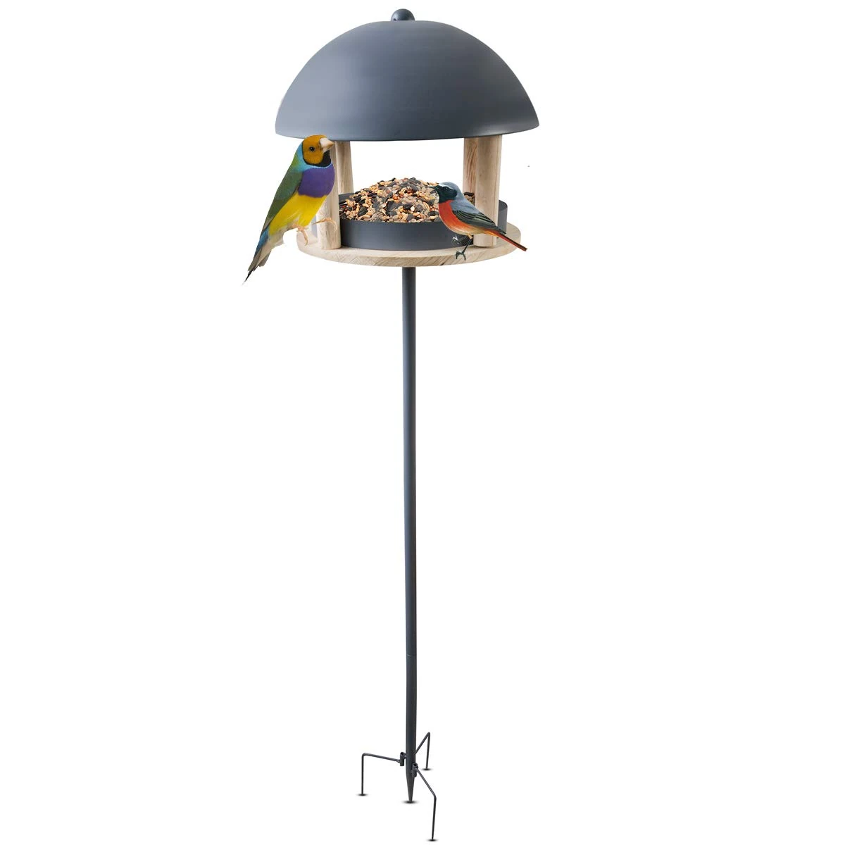 FiNeWaY Stylish Nordic Bird Table Feeder House With Dome Roof – Attracts Birds – Garden Feeding Station