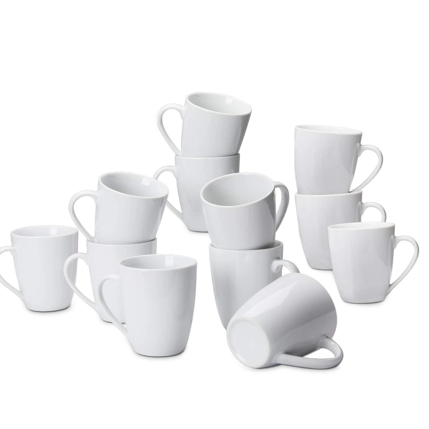 Amazon Basics Coffee Mug Set, 12 count Porcelain, 355 ml, White
