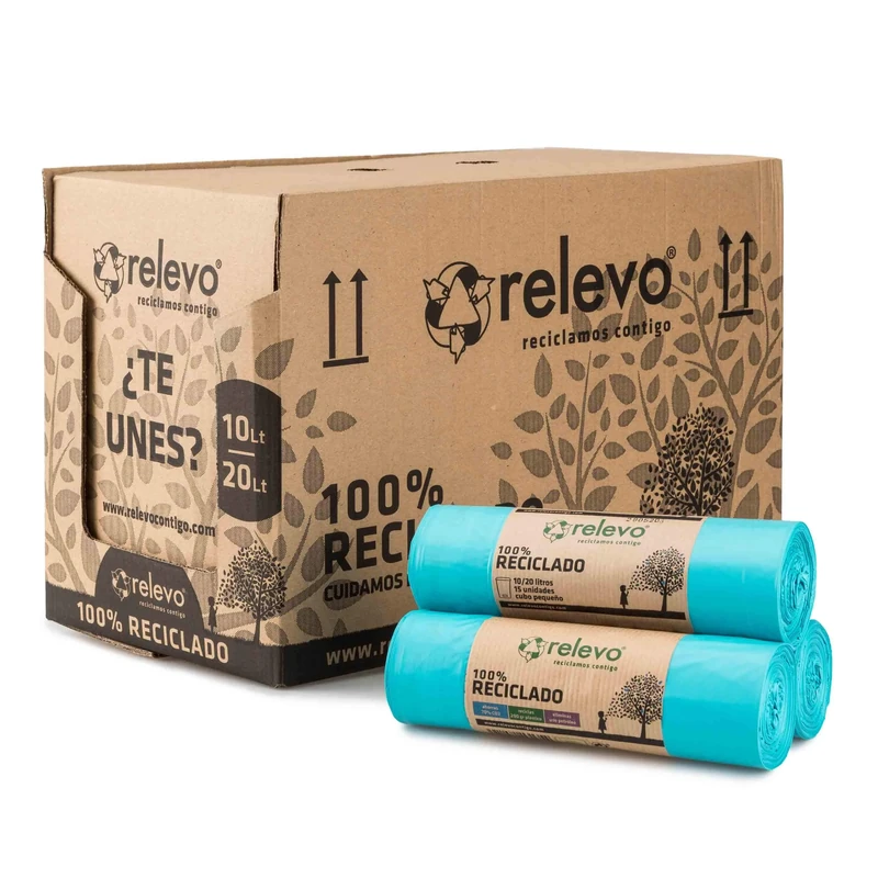 Relevo Blue Drawstring Bin Bags - 20L (Width 45 cm x Height 46 cm), 525 Bags (35 Rolls × 15 Bags) | Extra Strong Bin Liners| 100% Recycled LDPE from Greenhouses | Blue Angel Certified - Image 1