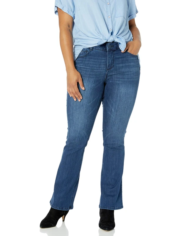 Democracy Women's Ab Solution Petite Itty Bitty Boot Jeans, Blue, 2