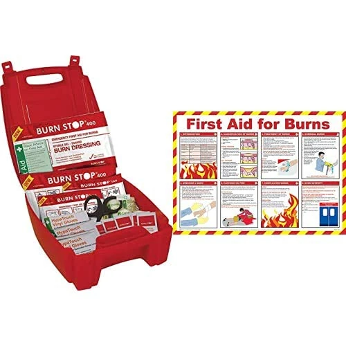 Safety First Aid Group Evolution Burn Stop Burns Kit, Large - 30 x 23 x 12 cm with First Aid for Burns A2 Poster, Laminated