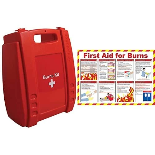 Safety First Aid Group Evolution Burn Stop Burns Kit, Medium - 30 x 23 x 12 cm with First Aid for Burns A2 Poster, Laminated