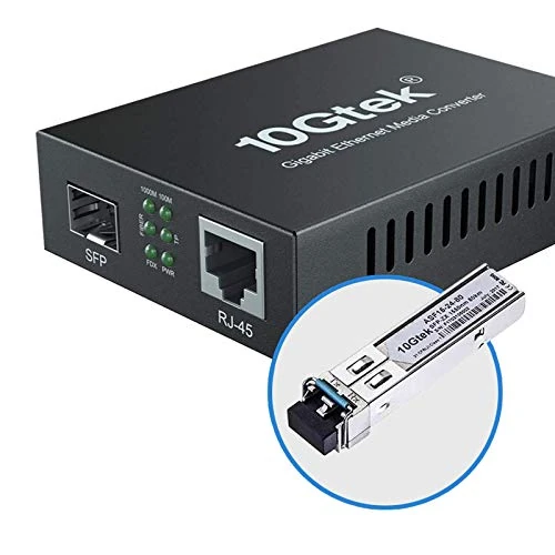 Gigabit Ethernet Media Converter with a 1Gb SFP ZX LC Singlemode Module, 10/100/1000M RJ45 to 1000Base-ZX, up to 80km, with a British Power Supply