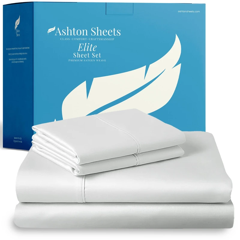 Ashton Sheets 100% Egyptian Cotton Sheet California King Size - 800 Series Elite Collection Cal King Size Bed Sheets Set (4 PC, White), Soft, Cooling, 16" Deep Pocket Luxury Hotel Bedsheet