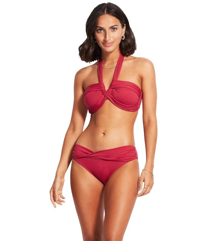 Seafolly Women's Twist Band Hipster Bikini Bottoms, red, 18