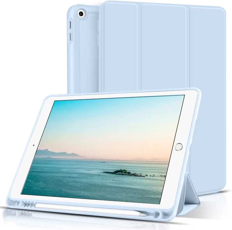 aoub Case for iPad 6th Generation 2018/iPad 5th Generation 2017 9.7 inch, Case with Pencil Holder for iPad 6/5 Gen, Soft Silicone Protective Cover, Auto Sleep/Wake, Blue