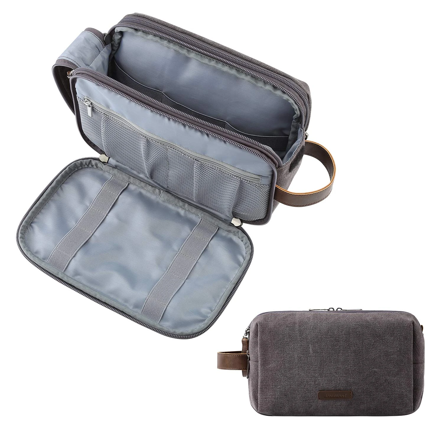 BAGSMART Wash Bag for Men Travel Toiletry Bag, Water-Resistant Toiletries Accessories Shower Shaving Organiser for Bathroom Camping Gym, Grey Canvas
