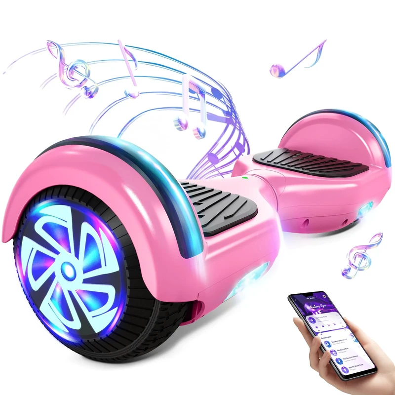 Hoverboard, 6.5 Inch Electric Hoverboard Hover Scooter Board with Bluetooth Music, LED Lights and Powerful Motor for Kids and Teens - Image 1
