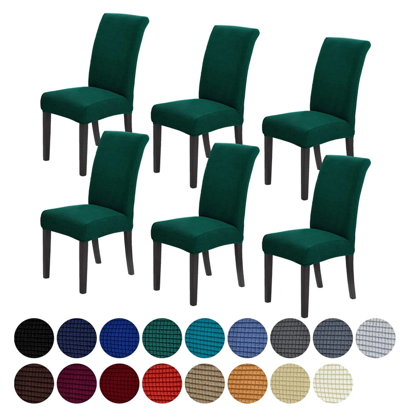 Howhic Chair Covers for Dining Room Set of 6, Stretchy Dining Chair Covers, Textured Jacquard Kitchen Chair Slipcovers, Classy Decor for Home and Banquet (Hunter, 6 Pack)