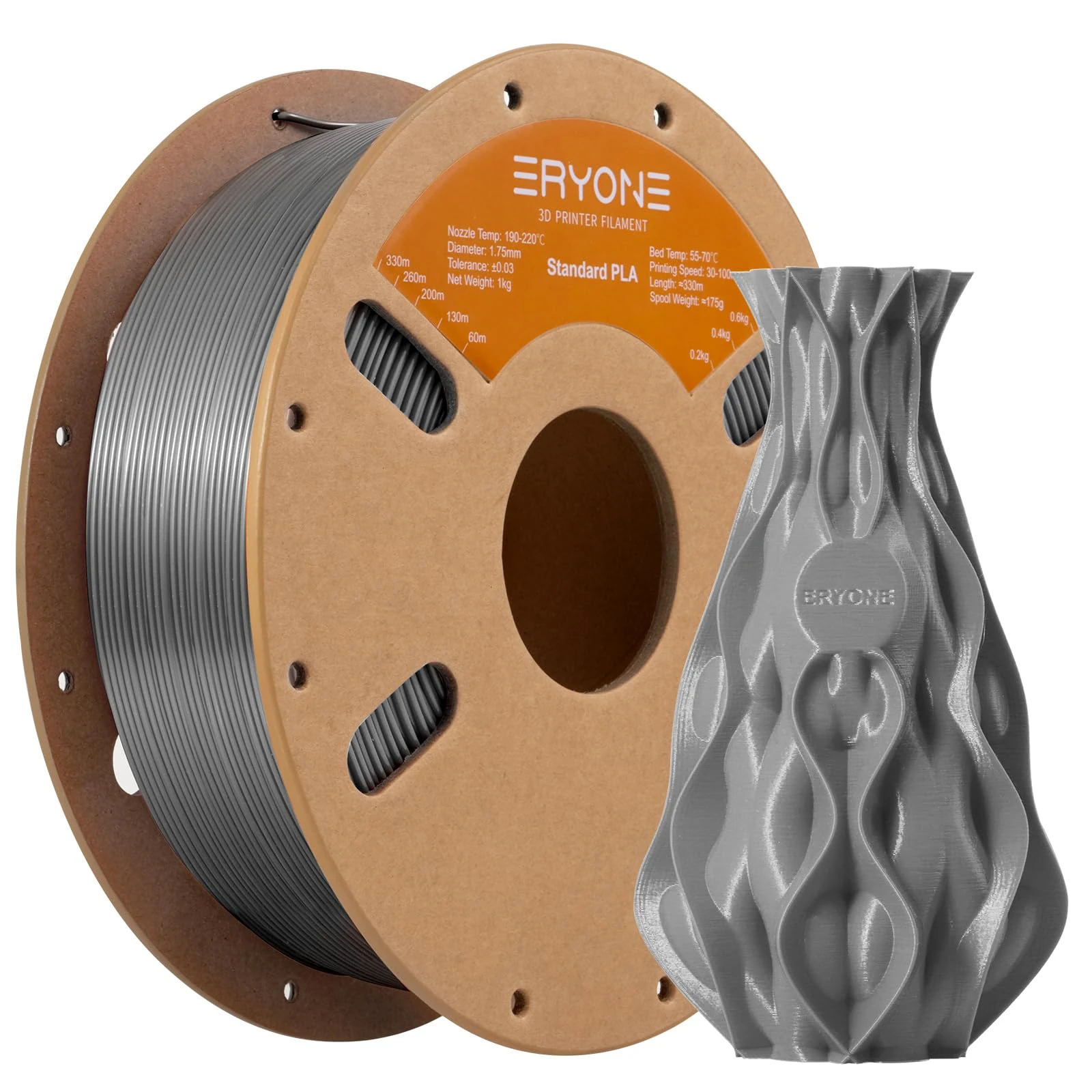 ERYONE PLA Filament 1.75mm, 3D Printer Filament PLA, Dimensional Accuracy +/-0.03mm, 1kg 1 Spool(2.2lbs), Agate Grey