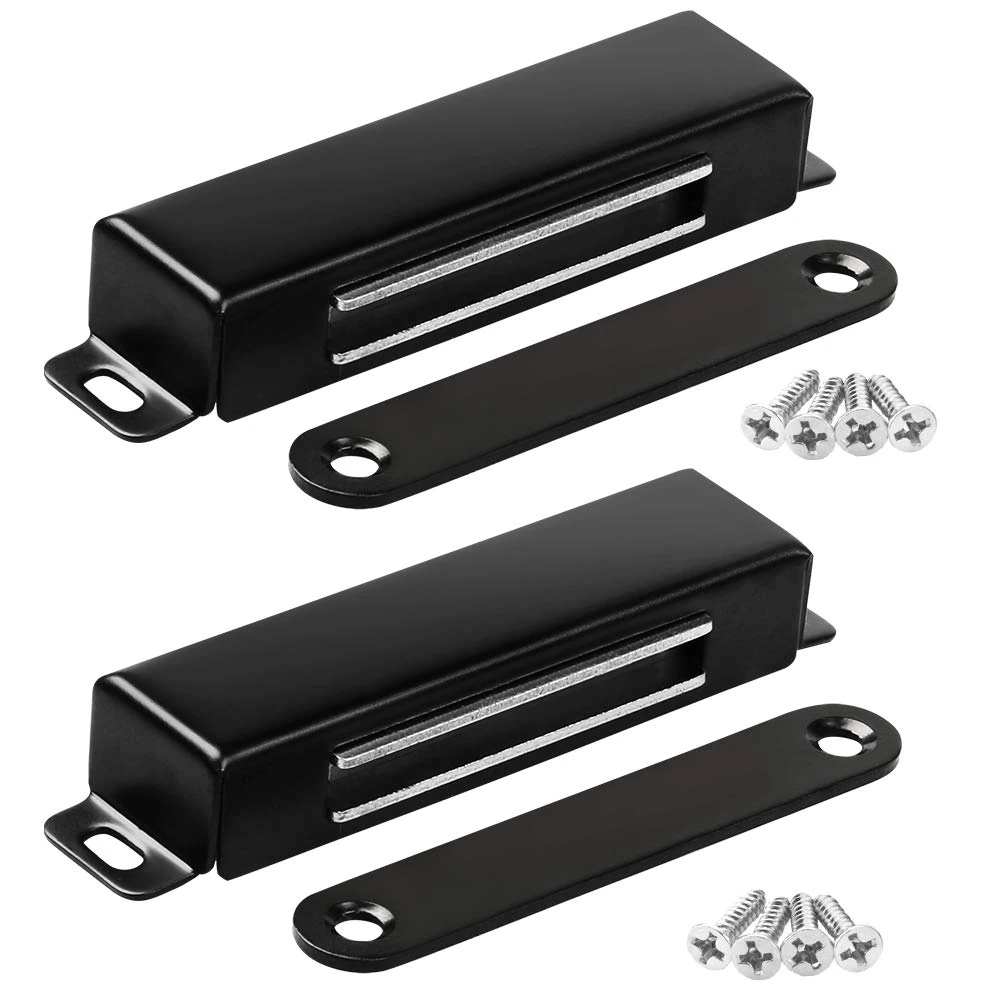 Onarway Magnetic Door Catch 30KG 2 Pack Pull Strong Magnet Cabinet Latches Magnetic Hardware Stainless Steel Door Closer for Bathroom Kitchen Sliding Door Window Cupboard Black