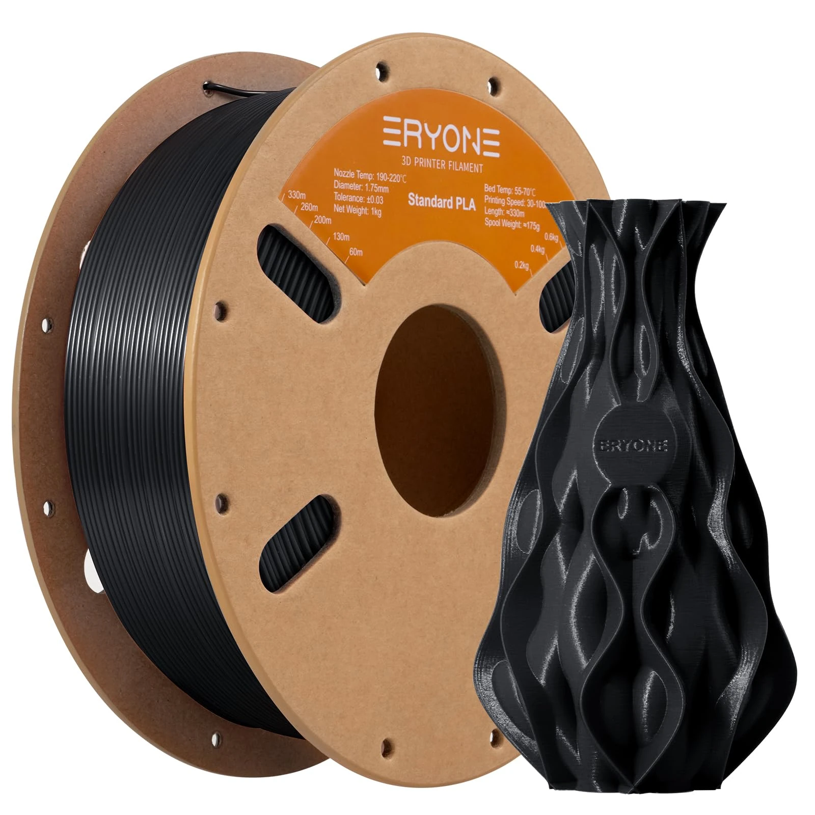 ERYONE PLA Filament 1.75mm, 3D Printer Filament PLA, Dimensional Accuracy +/-0.03mm, 1kg 1 Spool(2.2lbs),Jet Black