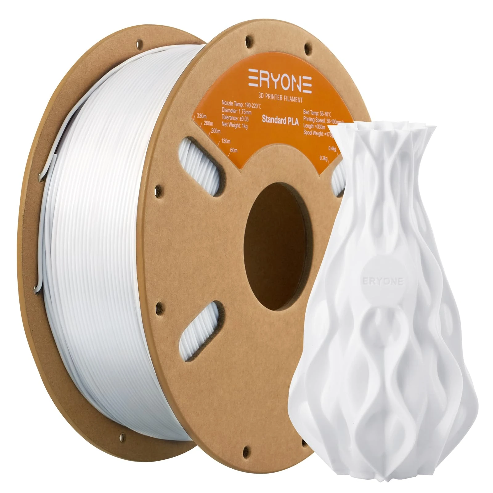 ERYONE PLA Filament 1.75mm, 3D Printer Filament PLA, Dimensional Accuracy +/-0.03mm, 1kg 1 Spool(2.2lbs),Cool White