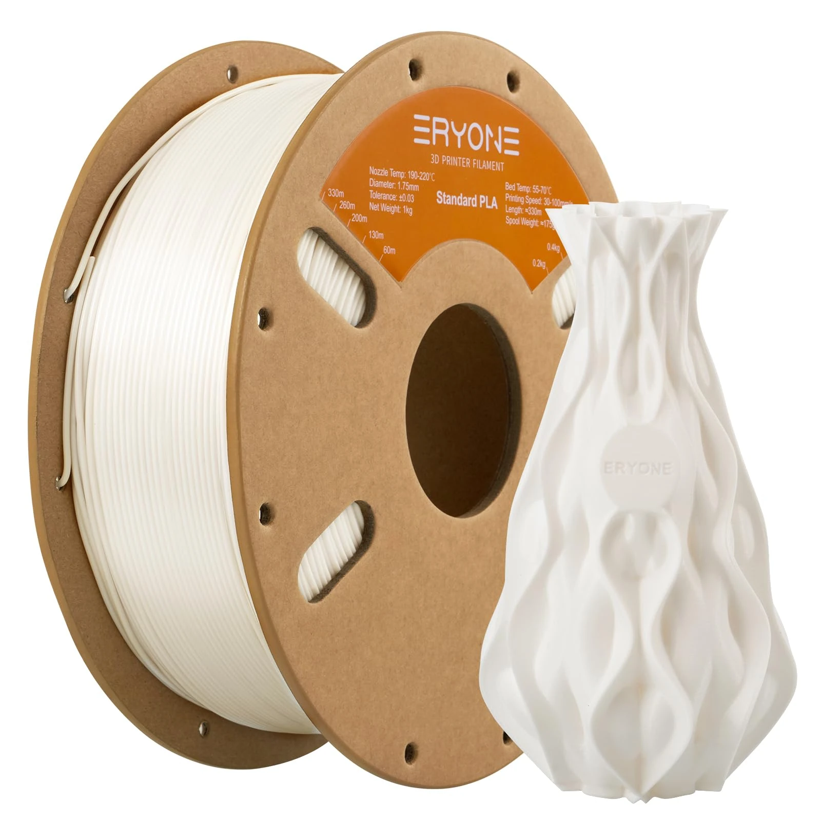 ERYONE PLA Filament 1.75mm, 3D Printer Filament PLA, Dimensional Accuracy +/-0.03mm, 1kg 1 Spool(2.2lbs),Ivory White