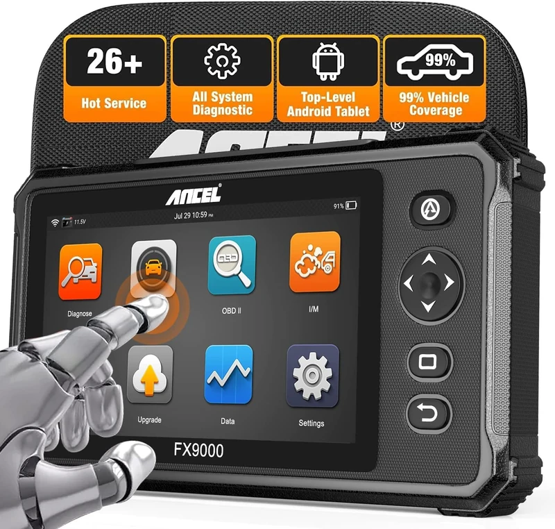 ANCEL FX9000 Professional Touchscreen OBD2 Scanner, Auto VIN Quick Diagnostic Scan Tool Read/Erase Engine ABS SRS Airbag Transmission TPMS Error Codes ABS Bleeding/SAS/EPB/Oil Light Reset Black