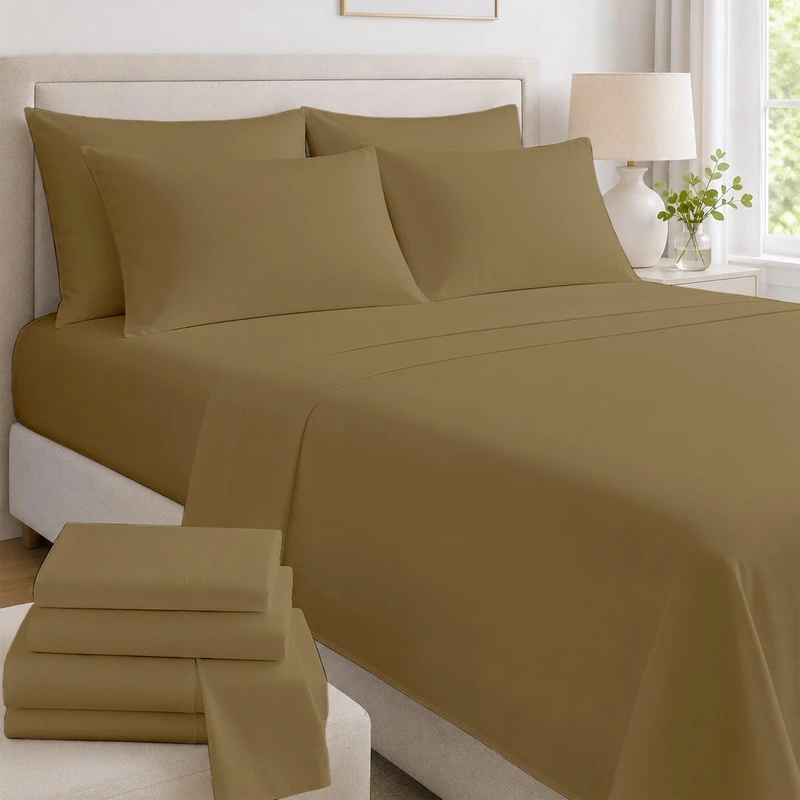 Mattress-Homes 6 Piece Queen Sheet Set, Hotel Luxury Collection, 100% Egyptian Cotton, 18 Inch Deep Pocket Fitted Sheet, Soft & Cool, Breathable Bedding with 4 Pillowcases in Taupe Solid