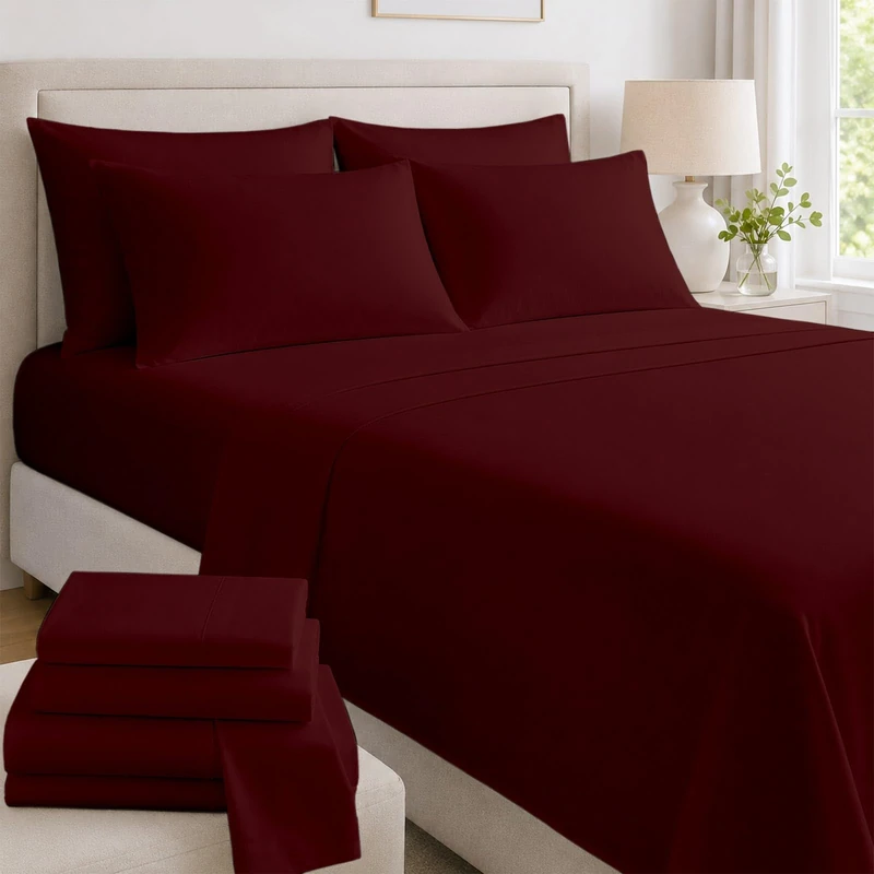 Mattress-Homes Extra Deep Pocket 6 Piece Cal-King Sheet Set, Hotel Luxury Collection, 100% Egyptian Cotton, 21" Deep Fitted Sheet, Soft, Cool & Breathable Bedding with 4 Pillowcases in Ivory Solid
