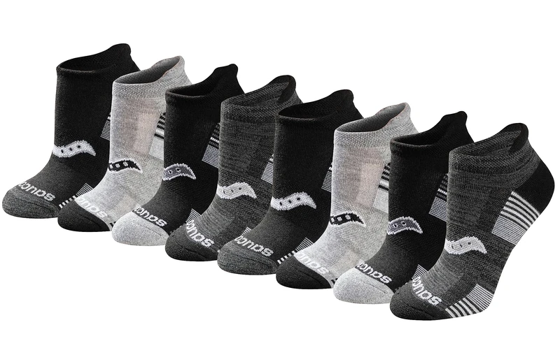 Saucony Women's Rundry Performance Heel Tab Athletic Socks, Available in S-l (8, 16, 24, Black White Assorted (8 Pairs), M (Pack of 8)
