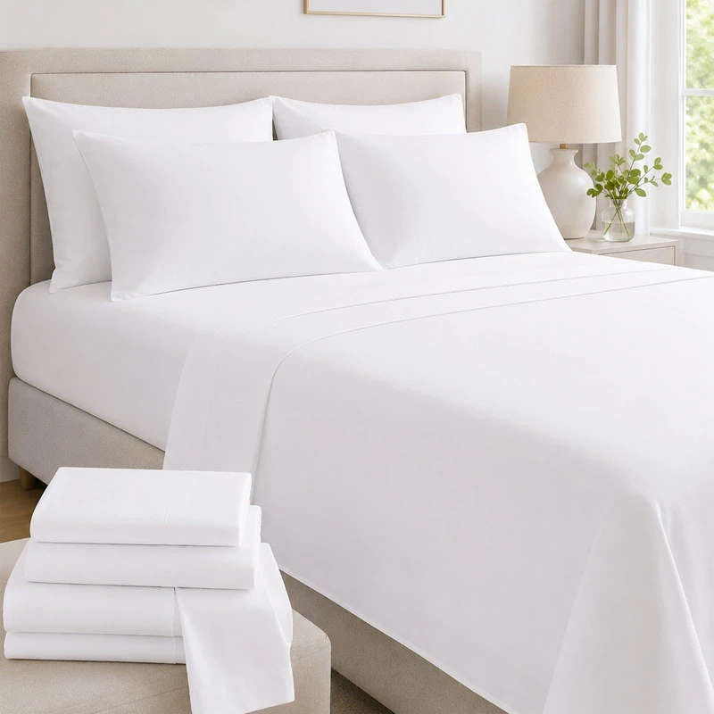 Mattress-Homes 6 Piece Full Sheet Set, Hotel Luxury Collection, 100% Egyptian Cotton, 18 Inch Deep Pocket Fitted Sheet, Soft & Cool, Breathable Bedding with 4 Pillowcases in White Solid