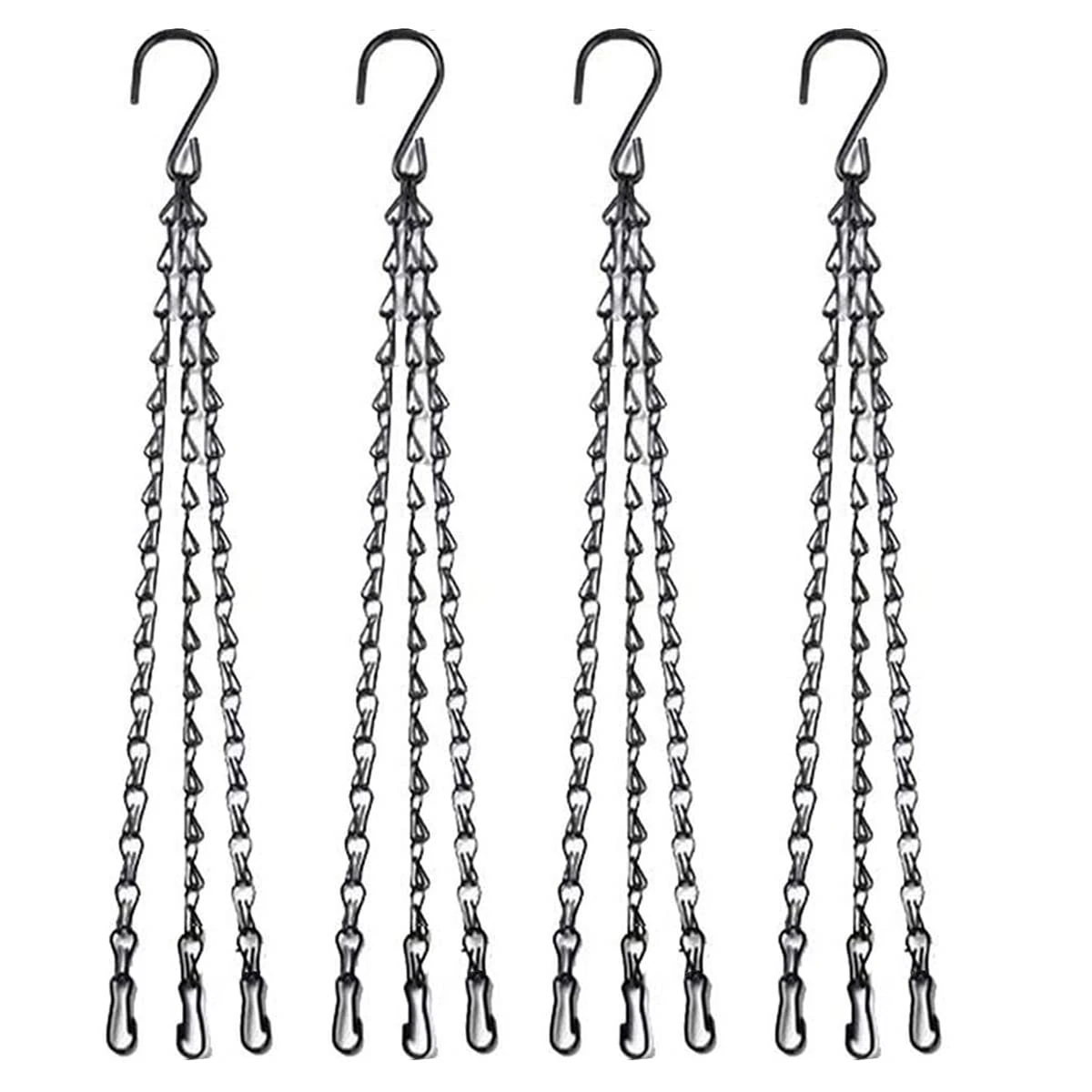HH-LIFE 4pcs Black Heavy Duty Hanging Basket Chains 3 Point 24" (61cm) Metal Replacement Chain For Hanging Basket Bird Feeder Flower pots and Ornaments