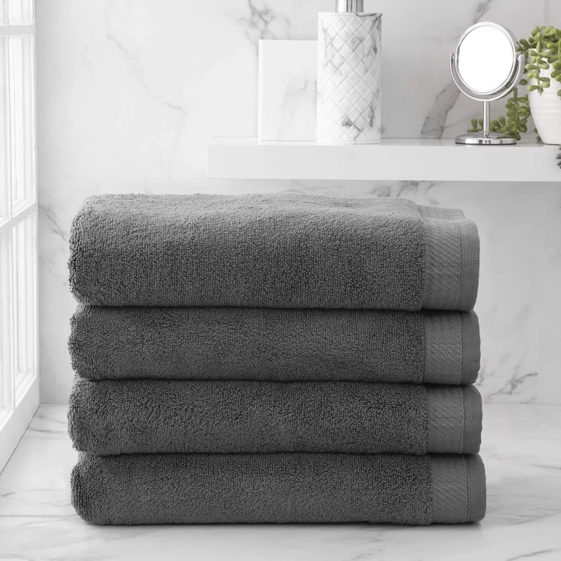 Welhome Madison Grey Bath Towels | 4 Piece Set | Innovative Hygro-Cotton Technology | Premium Bath Towel | Highly Absorbent | Soft & Plush | Quick Dry | Light-Weight | Sustainable | Charcoal