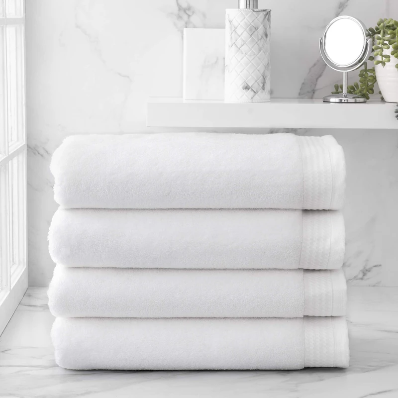 Welhome Madison White Bath Towels | 4 Piece Set | Softer & Lofter Wash After Wash | Hygro-Cotton | Luxury Bathroom Towels | Lightweight Highly Absorbent | Sustainable | Quick Dry Shower Towels