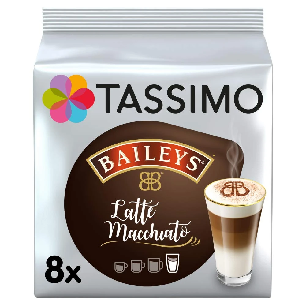 Tassimo Latte Machiatto Baileys Coffee medium roast Capsules, 16count